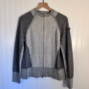 Ruff Hewn Silk Blend Full Zip Raw Hem Sweater Two-Tone Gray Women’s Size Large
